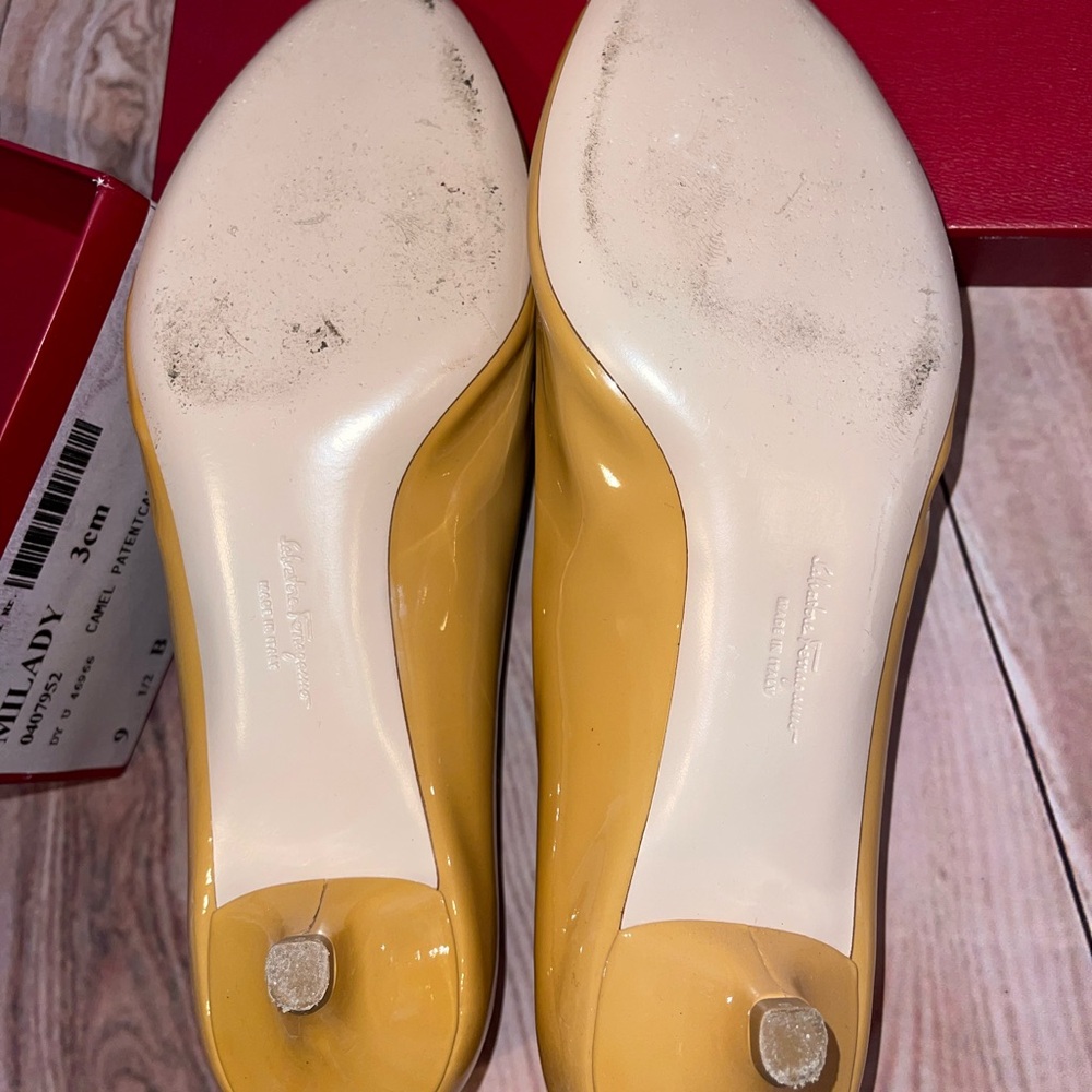 Salvatore Ferragamo Yellow Peep Toe Pumps - Picture 6 of 7
